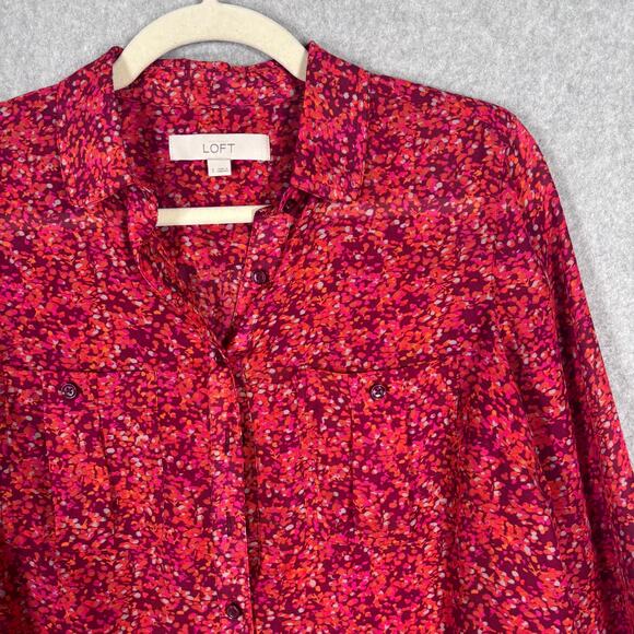 LOFT Top Small Floral Utility Sheer Popover Blouse Maximalist Loud Career Church - Picture 3 of 13
